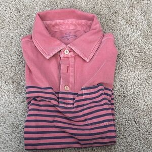 Vineyard Vines Coral and Navy Striped Polo